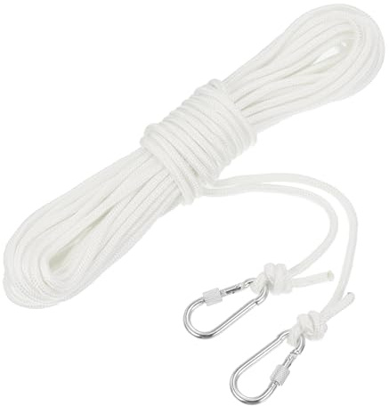 QUARKZMAN Corda Polipropilene con Gancio 6mm, 15m Raggi Galleggiante Nylon Corda Intrecciata da Arrampicata Paracord per Ancora Barca da Vita Piscina Marina, Bianco