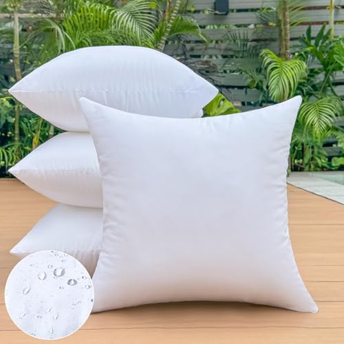 OTPIPCS 50 x 50 Outdoor Cushion Inserts Set of 4 Large Square Patio Furniture Pillows for Porch Couch Fall 20 x 20 Throw Pillow Inserts Decorative Stuffer Cushions Waterproof White Sofa Cushion