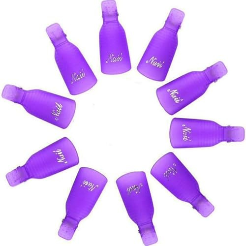 Nagellackentferner Clips Kit, 10 Stück, Lila Gel Clips mit Metall Nagelhautschieber