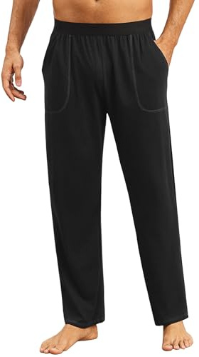 Crewhpo Pantalones Pijama Hombre Largo Algodón Bolsillos Pantalón de Dormir