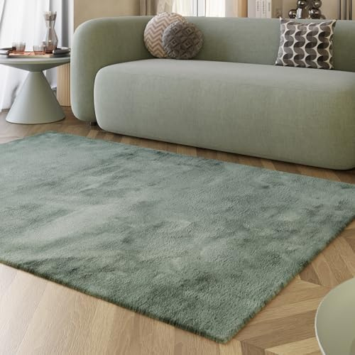 Wecon Home Alice Hochflorteppich, 80 x 150 cm, Salbei Grün | moderner, sehr Flauschiger Hochflor Teppich perfekt für Wohnzimmer, Schlafzimmer und mehr