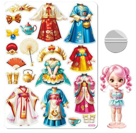 Sghtil Set zum Anziehen von magnetischen Puppen, Verkleiden einer magnetischen Prinzessin – Kostüm mit Aussparungen für Puppen aus Papier, Magnet Outfit, Puzzle mit magnetischen Kleidung, kreative