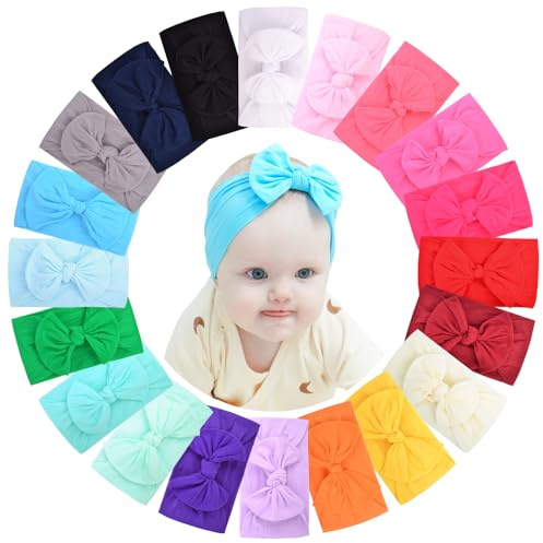 Choicbaby Diadema para bebé niña, 20 unidades, cinta para la cabeza, cinta elástica, con lazos, turbante