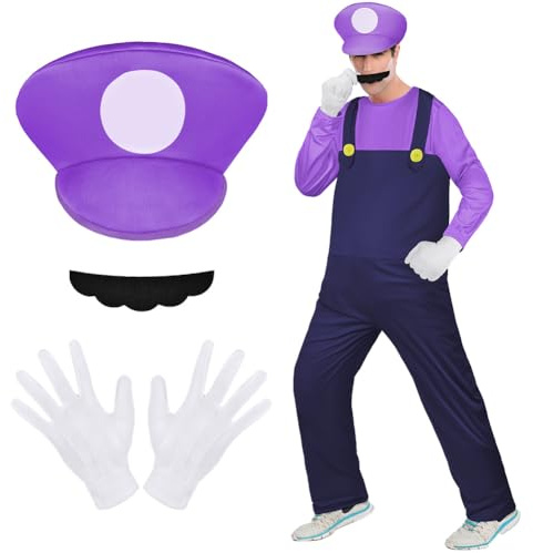 Aomig Costume Adulto Carnevale, Costume con Cappello, Baffi, Guanti, Cosplay Costumi Unisex, Fancy Dress Outfit Super Costumi per Halloween, Carnevale Cosplay