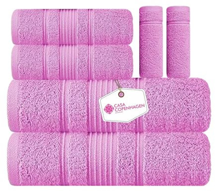 CASA COPENHAGEN Eono Set di asciugamani da 6 pezzi - Rosa, 2 grandi asciugamani da bagno, 2 asciugamani per le mani, 2 salviette, cotone egiziano super morbido per hotel e spa, bagno, cucina, doccia