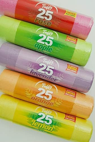 RIXI Fragrance Bin Liners 5 Rolls 50 Litre, Counts 125 Bin Bags With Tie Handles Prevent Odours, Plastic Small Pedal trash Bags, Leakproof Plastic Bags for Bathroom Office, Kitchen Desk