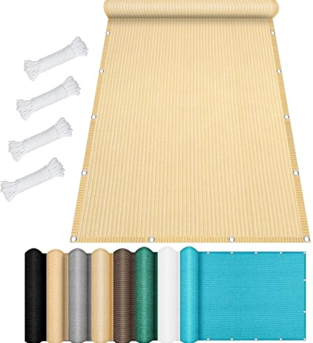 Tenda a Vela Traspirante 140 x 500 cm Rettangolare 98% Anti-Uv Telo Ombreggiante Parasole con Kit di Fissaggio per Auto Cane Serra Giardino Pergola, Beige