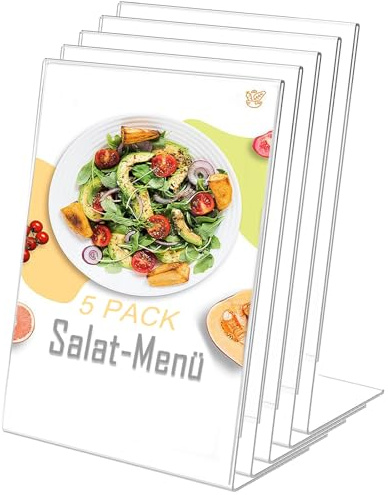 5 Stück Aufsteller DIN A5, Schräg Tischaufsteller A5 Werbeständer, L-Ständer, Acryl Tischaufsteller A5 Schilderhalter, für Restaurants, Hotels, Konferenz, Cafés, Ausstellungen