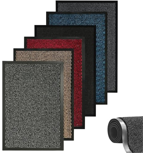 caprican Barrier Mat – Heavy Duty Door Mat for Indoor & Outdoor Use – Super Absorbent, Non-Slip Rubber Backed Floor Mat – Dirt Trapper Entrance Rug for Home, Kitchen, Office (Grey, 60 x 80 cm)