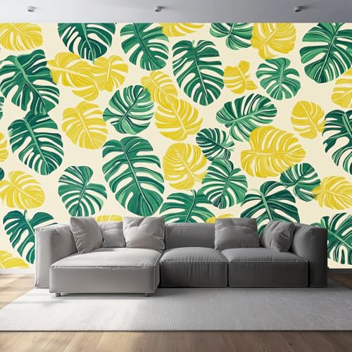 Wallpaper Tropical Monstera Pattern Non-Woven Wall Mural, Decoration Poster Picture Design Modern Mural for livingroom Kids Bedroom Green Yellow