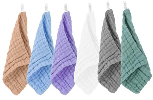 Qianyu 6 Pcs Baby Musselin Squares Waschlappen 25x25 cm Mulltücher Bio-Baumwolle Weiche BabyWaschlappen Neugeborene Spucktücher Baby-Handtücher Weiche Neugeborene für Jungen und Mädchen (1)