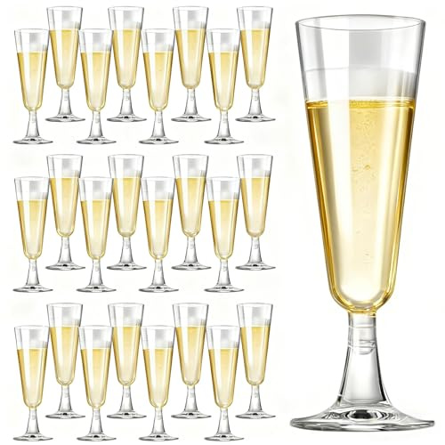 25-Pack Champagne Flutes – 150ml Reusable Clear PP Champagne Glasses | Premium Prosecco Cocktail Glasses for Christmas, Weddings, Birthdays & Parties