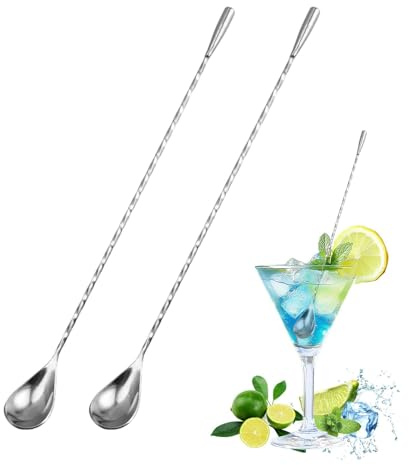 2 PCS Stainless Steel Mixing Spoons, Durable Long Twisted Stirrers for Bartending, Cocktails, Coffee and Ice Cream, Easy-Cleaning Beverage Tool
