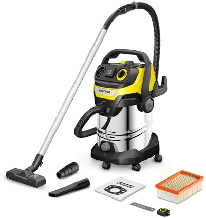 KÄRCHER Aspirateur Eau & Poussière WD 7 Control P S, 1400W, Cuve 30L, Flexible 3.5m. Télécommande 2en1, Nettoyage Filtre, Prise asservissement, Buses & Sacs. Soufflerie, Puissant et Intelligent