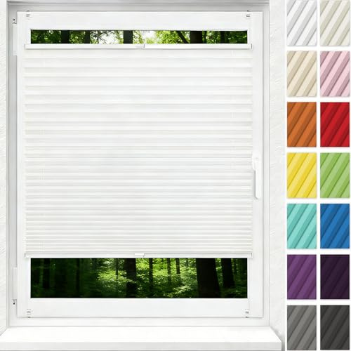 Plissees Plissee Ohne Bohren Klemmfix 90 x 135 cm Sonnenschutz Und Sichtschutz, Einfache Montage Plisseerollo Jalousie Rollos für Fenster Und Tür Plissee für Fenster Tür, Weiß