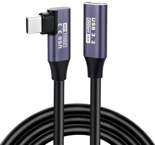 USB C Extension Cable 1M, Right Angle USB 3.2 Extension Lead, 20Gbps Data Transfer, 240W Fast Charging, Type C Male to Female Extender, 4K@60Hz Video Display Lead for iPhone, MacBook, iPad, Galaxy