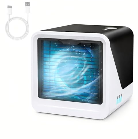 Mobile Klimaanlage Ohne Abluftschlauch, Mini Luftkühler Mit Wasserkühlung, USB Typ-C Ventilator Leise, 3 Geschwindigkeiten, Tragbarer Air Cooler Für Schlafzimmer, Büro, Auto, Tischventilator Klein