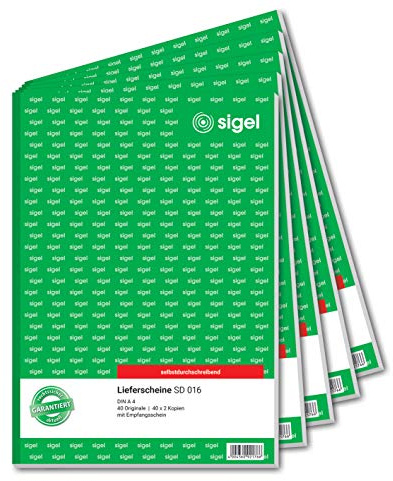 SIGEL Lieferschein A4 selbstdurchschreibend 5 Stück 3x40 Blatt | SD016/5, nachhaltiges Papier für den Büroalltag