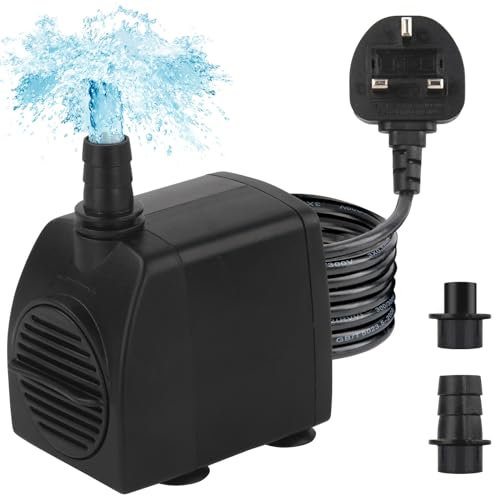 Discoball Submersible Water Pump 15W 210GPH 800L/H Ultra-Quiet Mini Fountain Water Pump with 2 Nozzles Replacement Pump for Pet Fountain Aquarium Fish Tank Pool Garden Features Statuary Hydroponics