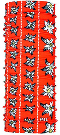 P.A.C. Original Edelweiß Rot Multifunktionstuch - nahtloses Mikrofaser Halstuch, Unisex, 10 Tragemöglichkeiten