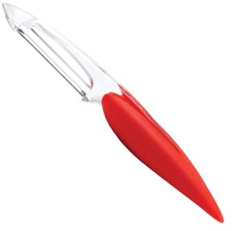 mastrad F20545 Eplucheurs Peaux Fines Et Délicates – Utilisation Simple – Gamme Elios – Double Tranchant Et Dentelée – Lame INOX – Ambidextre – Compatible Lave-Vaisselle – Rouge, 75x20x200