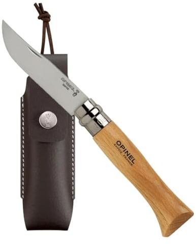 Opinel Messer Nr.8 Buchenholz inklusive Kunstlederetui