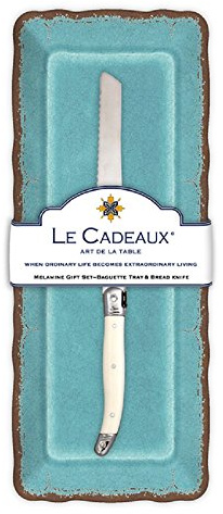Le Cadeaux Antiqua Baguette Tray With Break Knife, Turquoise