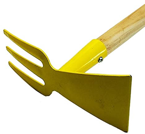 Land-Haus-Shop Kindergartengeräte 1 von 8, Kinder Garten Werkzeuge Geräte Schaufel, Besen, Rechen, Laubbesen, Harke, Grubber, Doppelhacke, Spaten, Metall mit Holzstiel (Doppelhacke gelb)