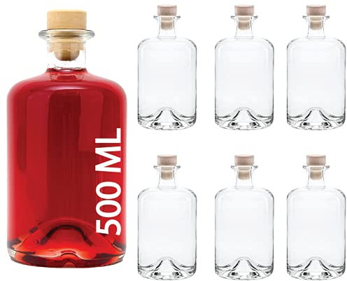 slkfactory, bottiglie di vetro vuote per vino, liquori, aceto, olio o da farmacia (500 ml) 6 pezzi bianco