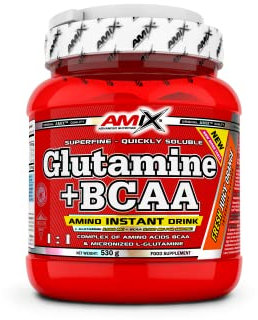AMIX - Bcaa Glutamina - 530 Gramos - Complemento Alimenticio de Glutamina en Polvo - Reduce el Catabolismo Muscular - Ideal para Deportistas - Sabor Naranja - Aminoácidos Ramificados