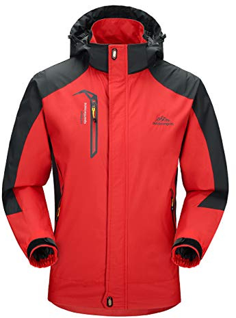 YSENTO Men's Waterproof Lightweight Softshell Outdoor Jacket Windproof Mountain Rain Coat with Hood(red,M)