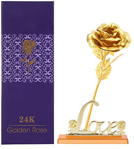 Rose Fleurs Artificielle en Feuille d'Or 24K Rose Eternelle Cadeau pour La Saint-Valentin Décoration de Table Fête des Mères Mariage Fiançailles Cérémonie Anniversaire(Golden)