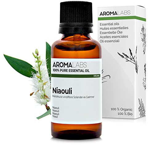 Aroma Labs - Niaouli Essential Oil - Ecocert Organic Certification - 100% Pure, Natural, Uncut - Guaranteed Chemotype and Biochemical Composition - Eco-Friendly Packaging Made in France - 30ml