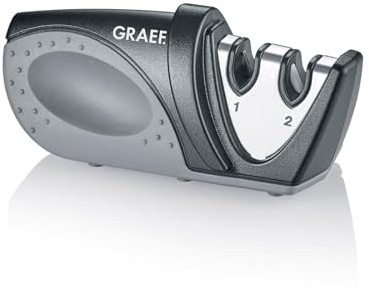 GRAEF Afilador manual de cuchillos Piccolo de, ángulo de afilado de 20°, mango ergonómico, elementos de afilado de carburo de tungsteno y cerámica, ocupa poco espacio