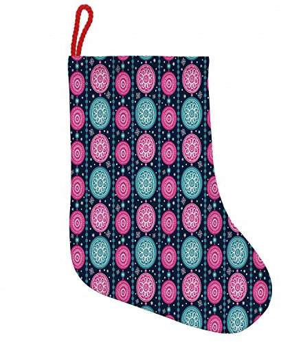 ABAKUHAUS Weihnachten Hängende Nikolausstiefel Weihnachtssocken, floral Kreise, Weihnachtsstrumpf zum Aufhängen, 35x50cm, Dark Blue Teal Rosa