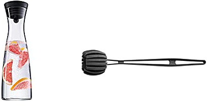 WMF Basic Wasserkaraffe 1,5 liter, Glaskaraffe mit Deckel, Silikondeckel, CloseUp-Verschluss & Basic Flaschenbürste lang 41 cm, Reinigungsbürste mit 6 weichen Reinigungsschwämmen
