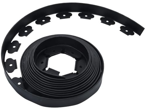 vidaXL Rasenkante mit 30 Nägeln Flexible Beetumrandung Beeteinfassung Rasenbegrenzung Pflasterkante Mähkante Garten 10m 5cm PE Schwarz