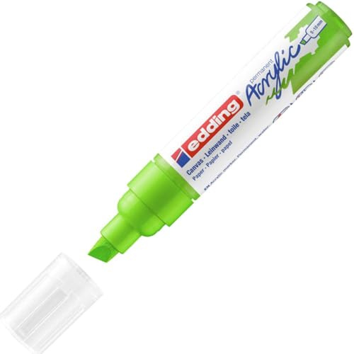 edding 5000 Marcatore Acrilico Largo, Giallo-Verde, 1 Marcatore a Vernice Acrilica, Punta Scalpello 5-10Mm, Pennnarello Acrilico per Disegno Su Tela, Carta, Legno, per Sassi/Ciotoli