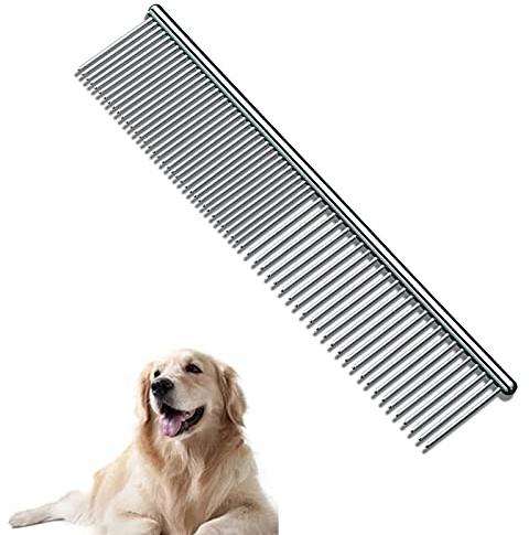 Edelstahl-Kamm für Haustiere, Metallkamm, Fellpflegekamm, abgerundete Zähne, Hundekamm, Fellentwirrungswerkzeug für Haustiere, geeignet für große, kurzhaarige,langhaarige Verfilzungen