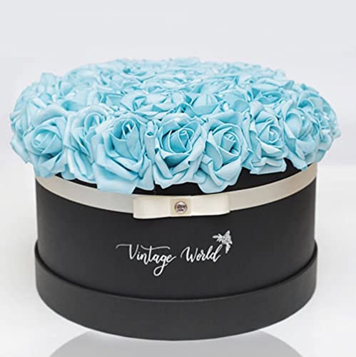 Vintage World Infinity Athen Handgemachte Rosenbox, 50 Rosen, Geschenkidee, lange haltbar, gelb-weiß