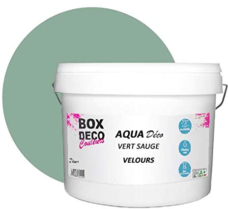 BOX DECO COULEURS Aqua Déco Acrylfarbe, Velours-Optik, 10 l/100 m², Salbeigrün