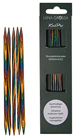 Lana Grossa Strumpfstricknadeln Holz | Nadeln aus Birkenholz, ergonomisch & farbenfroh | Ideal für Socken, Handschuhe, Mützen & feine Strickprojekte - 20/6,0