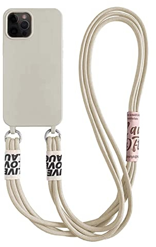 Emlivi Handykette Hülle für iPhone 13 Necklace Handyhülle Nylon Schultergurt Liquid Silikon TPU Cover mit Kordel zum Umhängen Schutzhülle mit Stylische Band Case für iPhone 13, Weiß