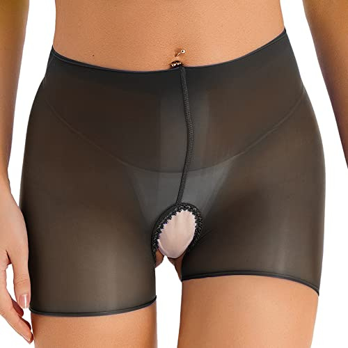 ranrann Damen Unterhose Mesh Slip Ouvert Dessous Offen Schritt Hipster Panty Boxershorts Durchsichtig Unterwäsche Reizwäsche Schwarz Einheitsgröße