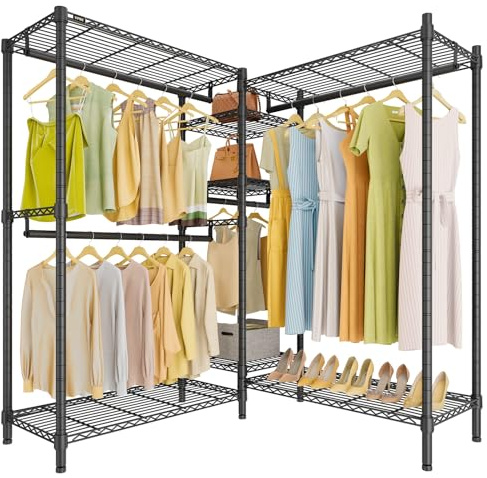VIPEK L6 Plus Garment Racks Heavy Duty Clothes Rack Corner Closet Racks L Shaped Clothing Rack for Hanging Clothes, 5-Tier Freestanding Closets with 7 Adjustable Shelves, Max Load 1200LBS, Black