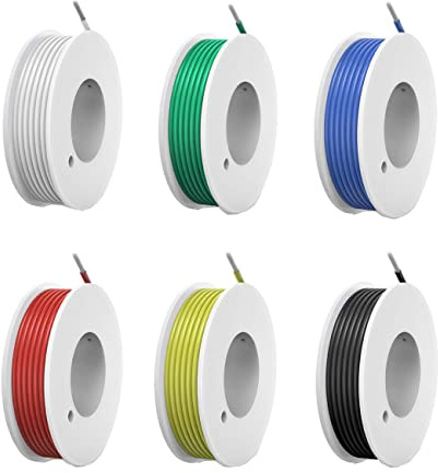 HUAZIZ Flexibler Silikon Leitungen Draht, 18 AWG Elektronik Kabel Set, Schaltdraht-Sortiment, 300V Litzen Verzinnter Kupferdraht, 6 Farbe Spule 600V 6 x 5 Meter, für DIY RC-Flugzeuge usw