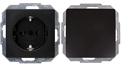 Kopp Paris Steckdose ohne erhöhten Berührungsschutz, Unterputz, Mattschwarz, 923550080 & Universalschalter Paris Universal (Wechsel-Schalter), Unterputz, Mattschwarz, 650650082, matt-schwarz, 1 stück