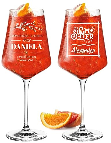 polar-effekt Leonardo Puccini 2X Aperitif Wein-Gläser 560 ml mit Gravur - mit Namen - Geburtstagsgeschenk für Frauen - die perfekten Cocktailgläser - in Deutschland veredelt - für Aperol und Sangria