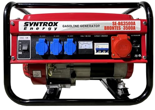 Syntrox Benzin Notstromaggregat Blintes, 220V, 380V, 50hz, dreiphasig, 2,8 kW, 7hp Benzinmotor, Notstromversorgung, Camping, Benzin Notstromgenerator, Umweltfreundlich, Leichte Bedienung