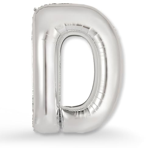 FUNXGO XXL Folienballon Buchstabe D Silber Glänzend – Riesen Buchstabenballon ca. 100 cm – Verstärktes Material – Für Helium & Luft – Perfekt für Geburtstag, Hochzeit & Party Deko - Ballon D Silber